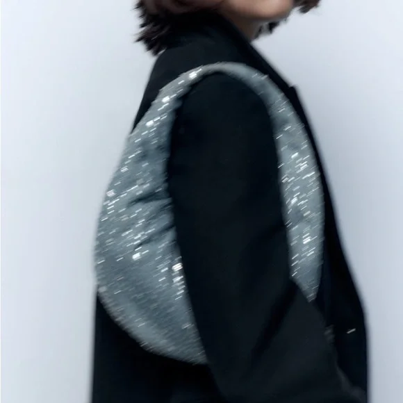 ZARA DIAMANTE OVAL SHAPED DENIM BAG - Picture 15 of 15